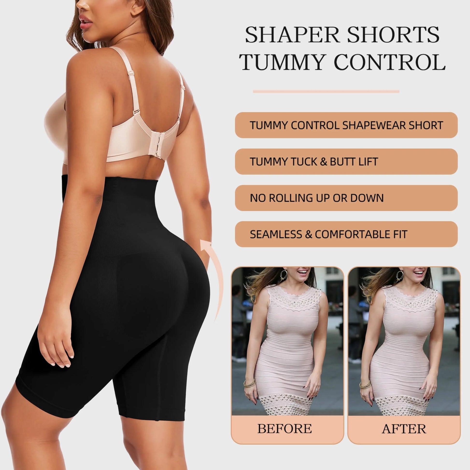 2 Pack Women Waist Trainer Shapewear Tummy Control Body Shaper Shorts Hi-Waist Butt Lifter Thigh Slimmer