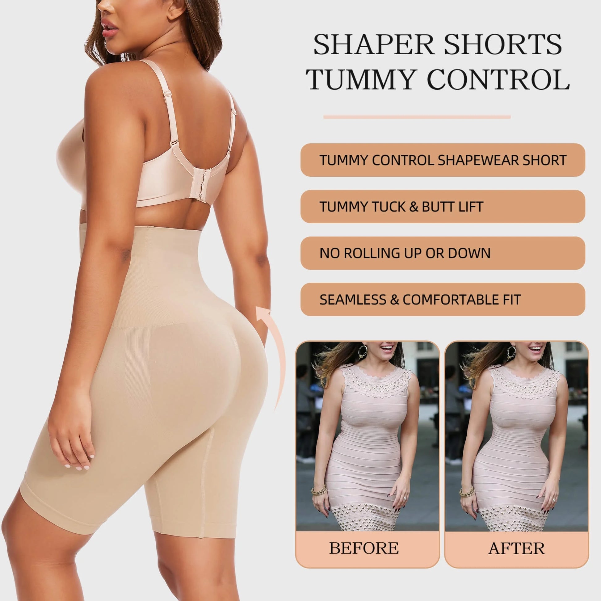 2 Pack Women Waist Trainer Shapewear Tummy Control Body Shaper Shorts Hi-Waist Butt Lifter Thigh Slimmer